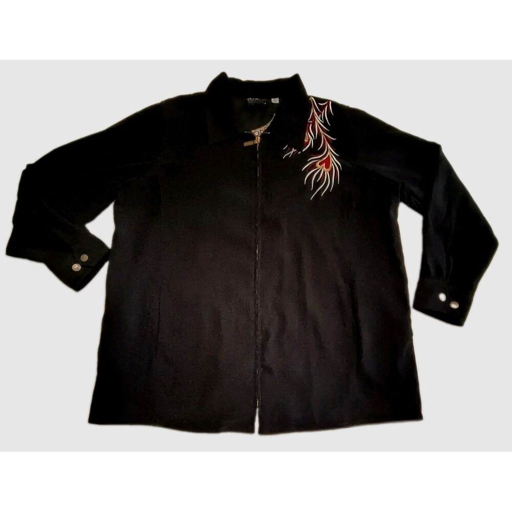 Vintage Bob Mackie black zip up jacket with red and white Embroidered design 1X